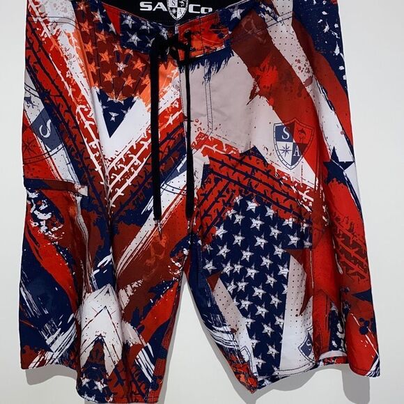 SA Co Men's Red Abstract Print Boardshorts Size 32 - Picture 1 of 16